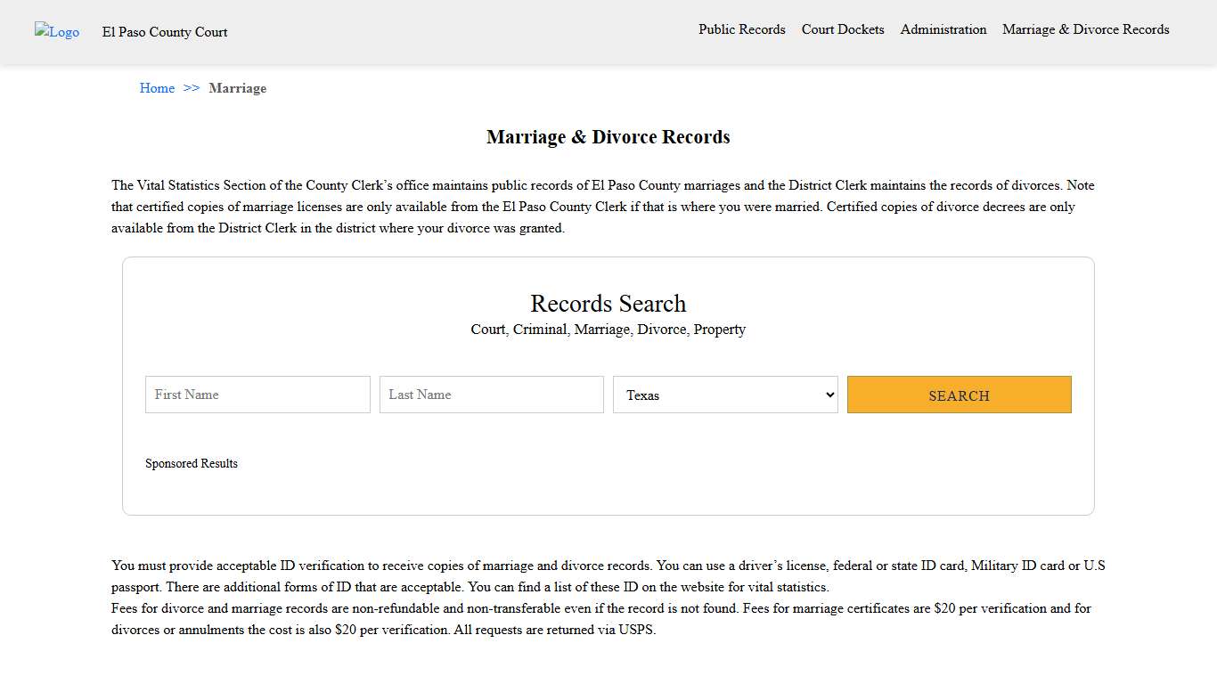 Marriage & Divorce Records El Paso County Court