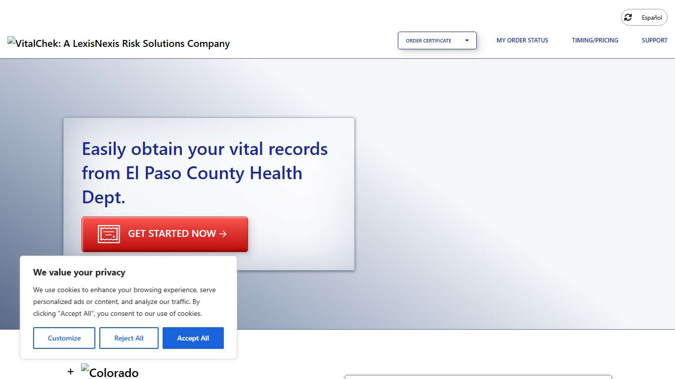 El Paso County Health Dept. (CO) Order Certificates - VitalChek